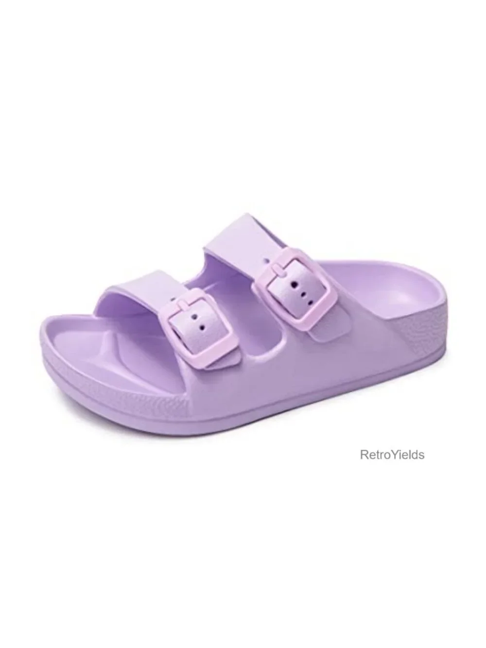 Unisex-Child EVA Flat Sandals Adjustable Double-Buckle Slides